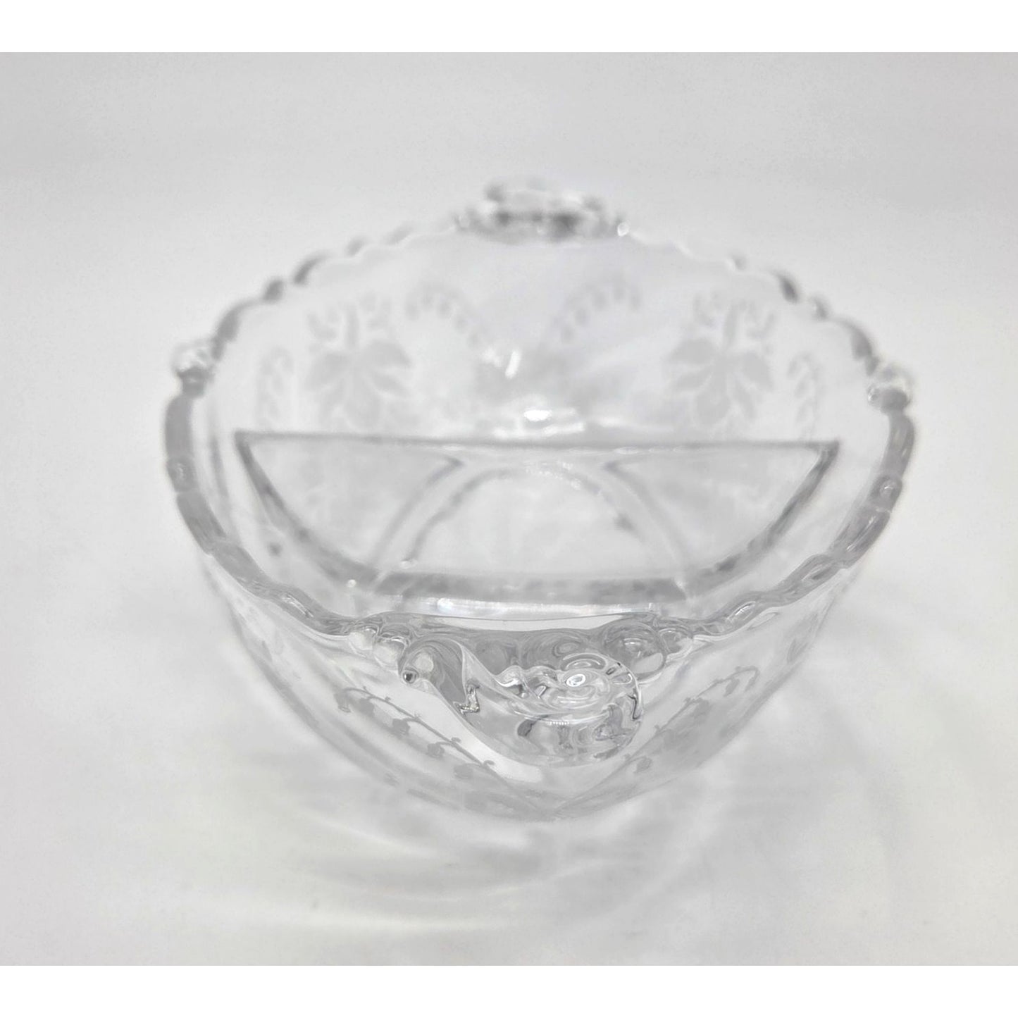 Vintage Heisey Orchid Elegant Glass Divided Dish With Handles