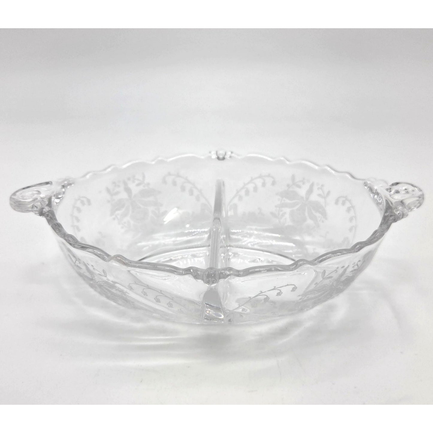 Vintage Heisey Orchid Elegant Glass Divided Dish With Handles