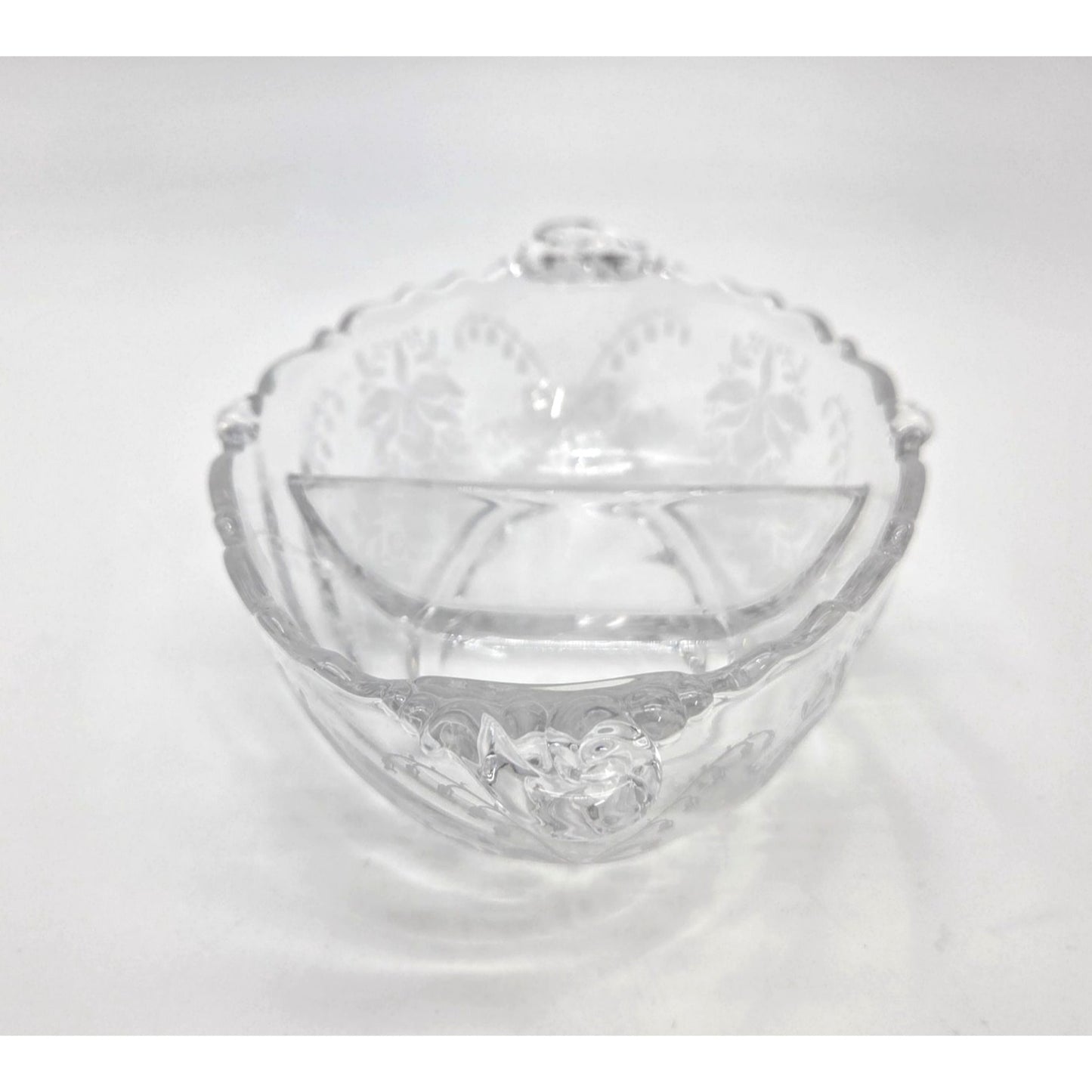 Vintage Heisey Orchid Elegant Glass Divided Dish With Handles