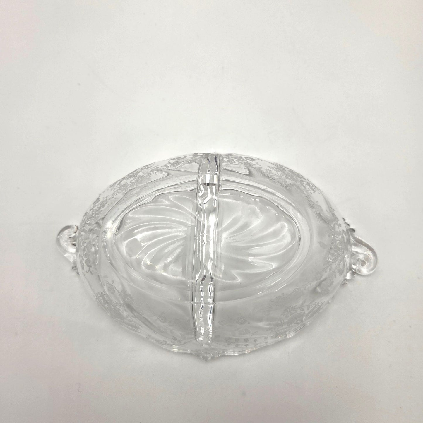 Vintage Heisey Orchid Elegant Glass Divided Dish With Handles