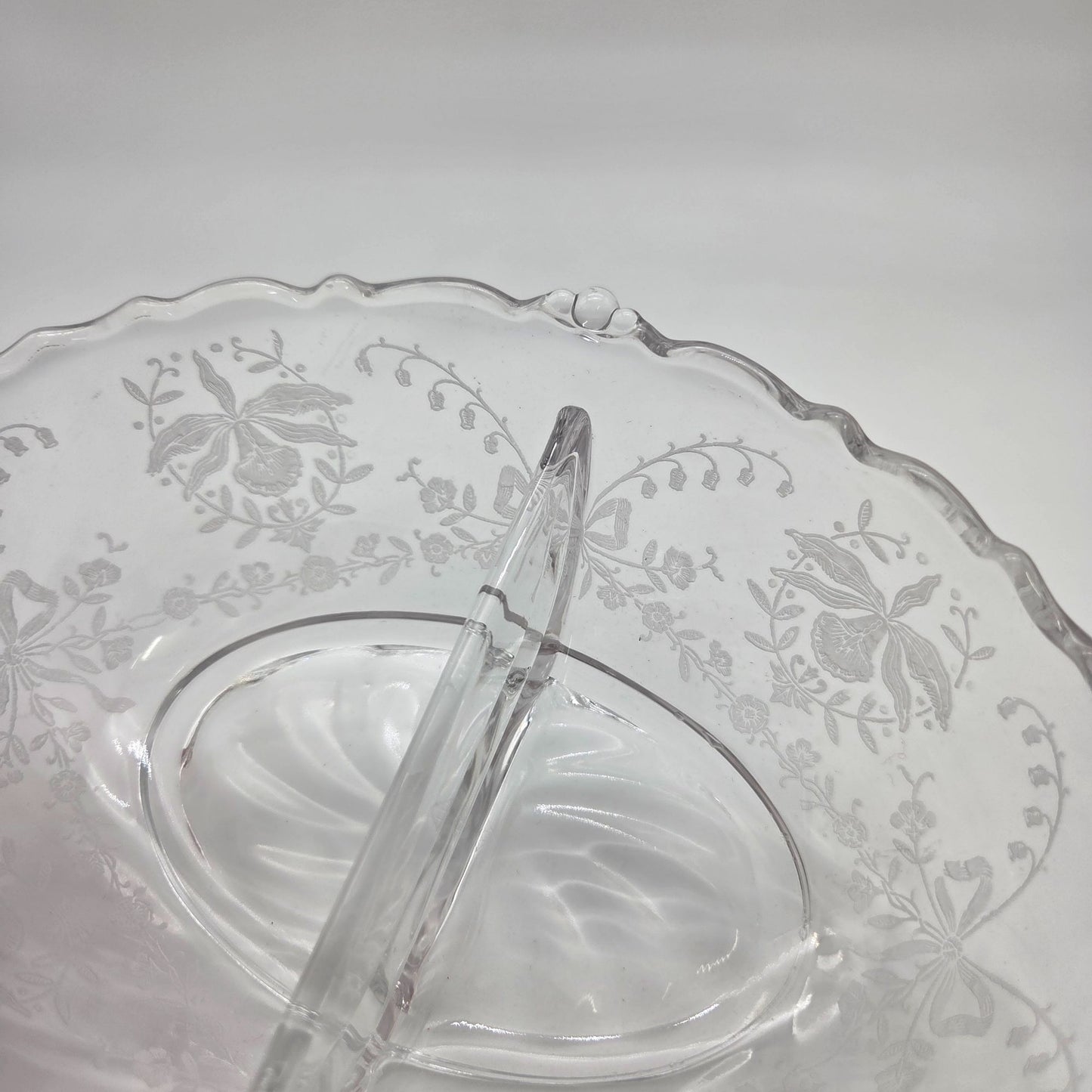 Vintage Heisey Orchid Elegant Glass Divided Dish With Handles