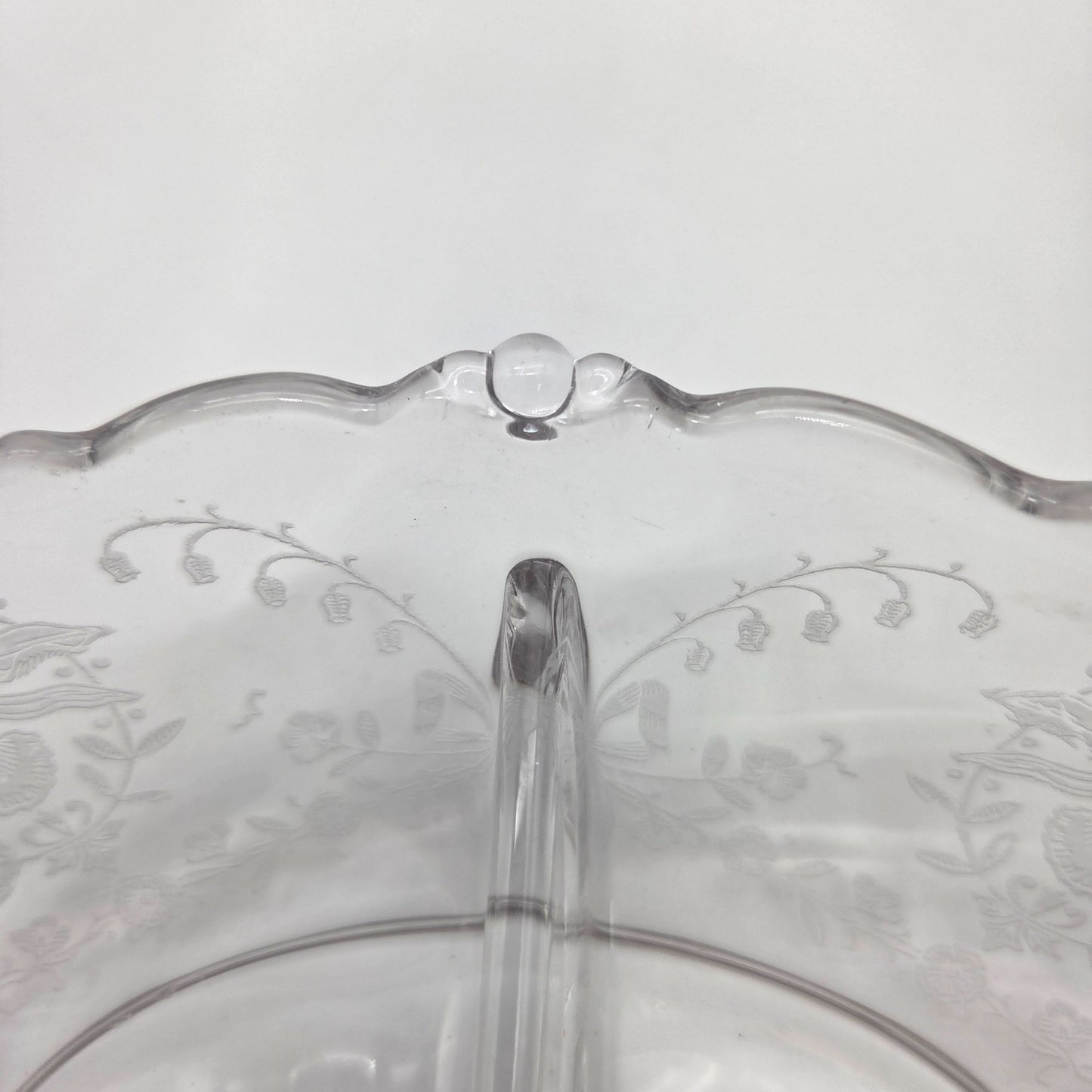 Vintage Heisey Orchid Elegant Glass Divided Dish With Handles