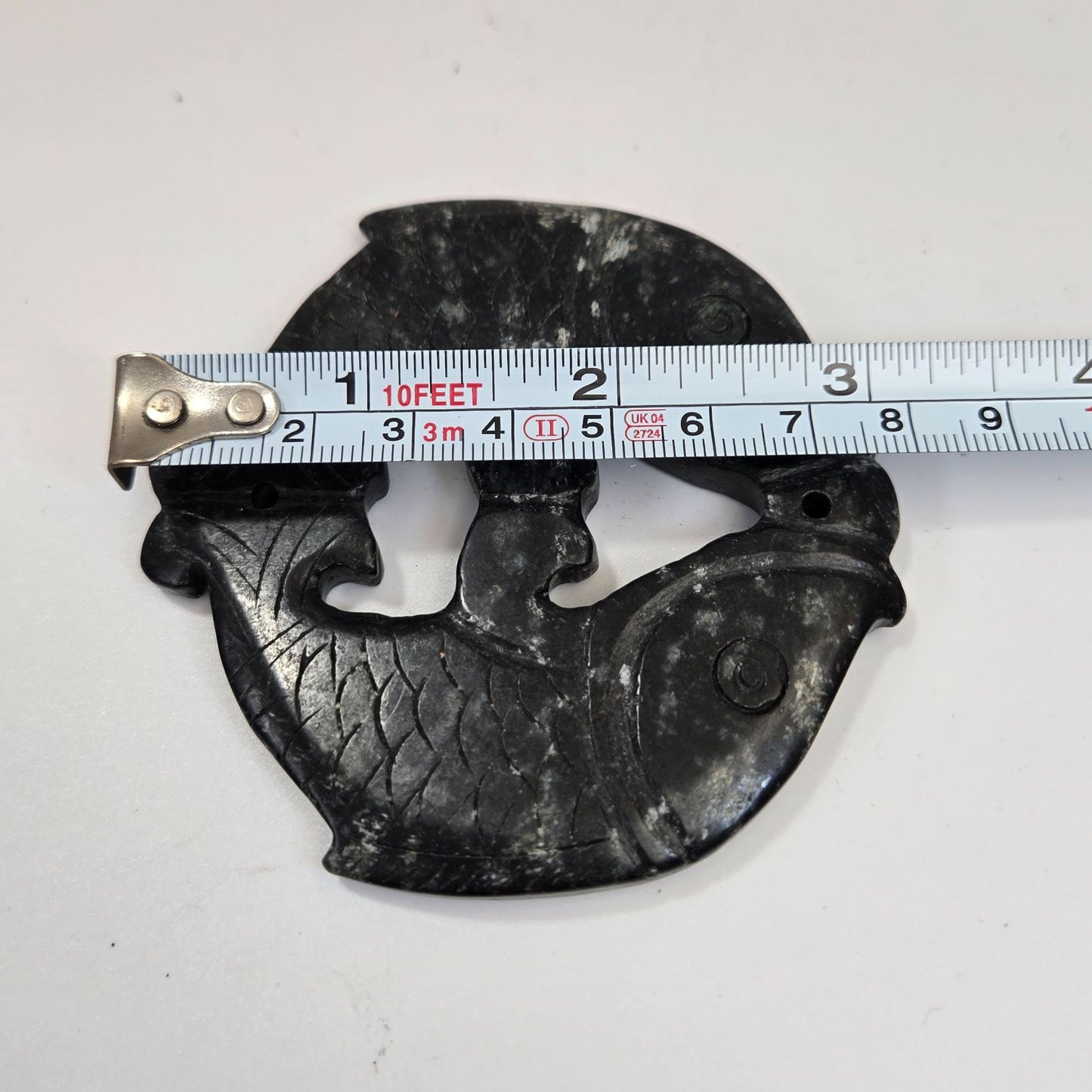 Carved Black Nephrite Jade Double Koi Fish Pendant