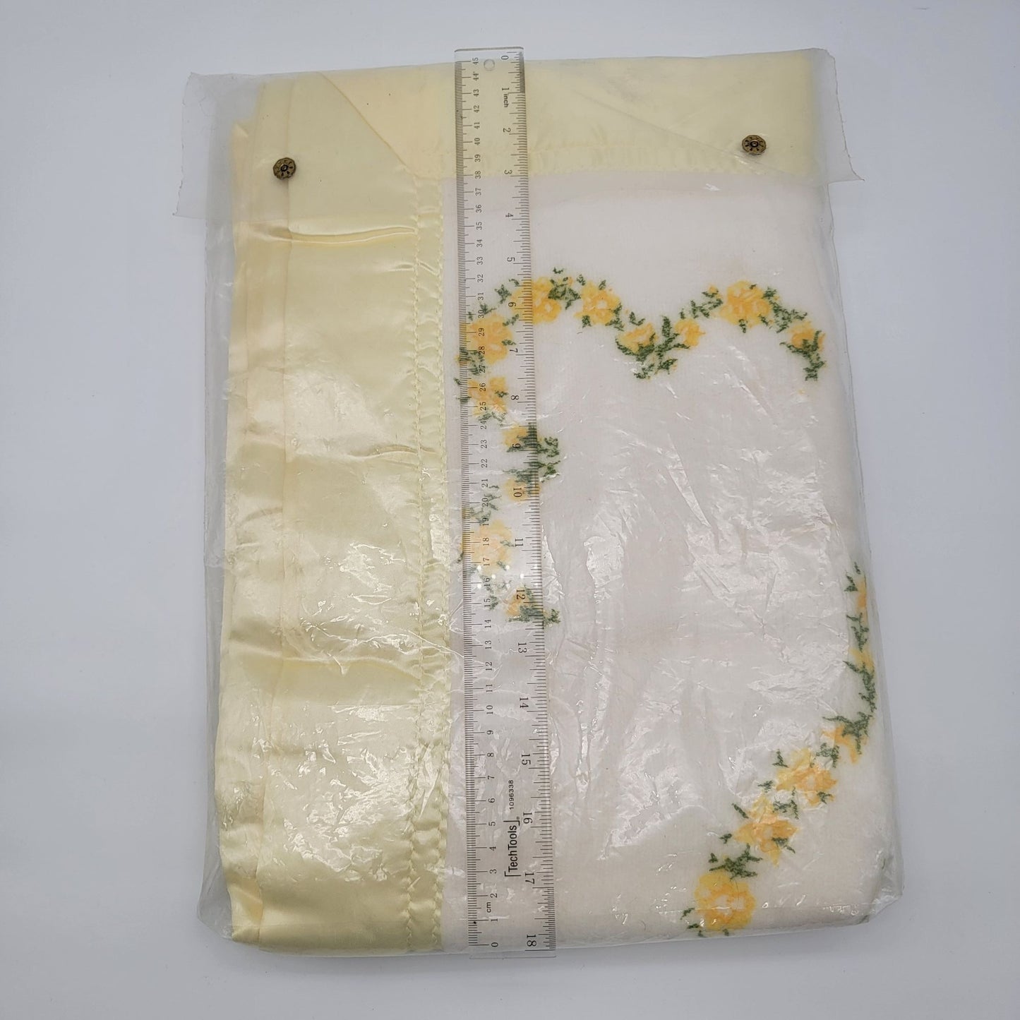 Vintage Small Blanket Yellow Satin Edge Floral Embroidery New Old Stock