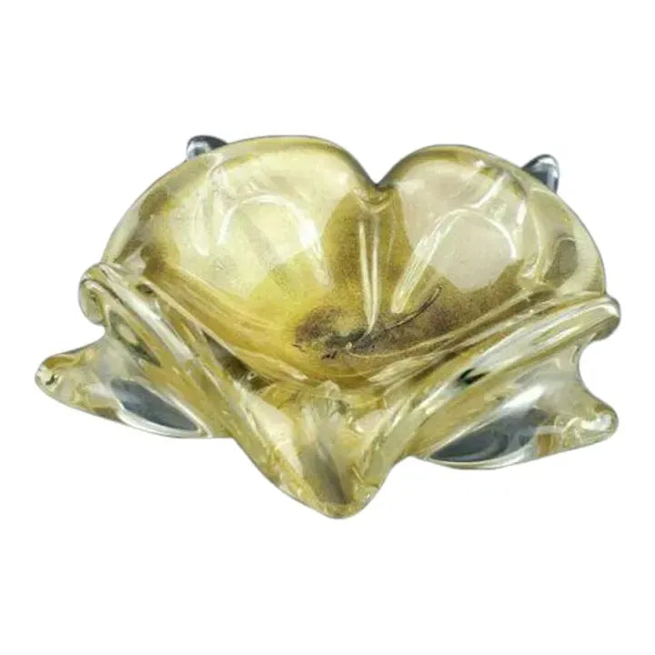 Mid-Century Murano Glass Biomorphic Ashtray in Gold Aventurine