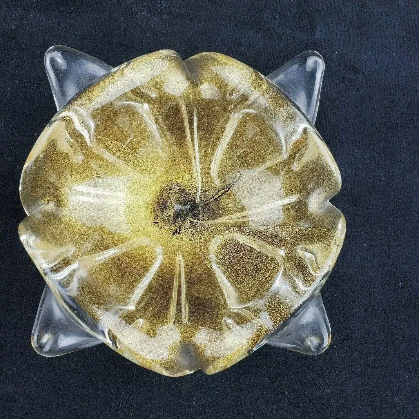 Mid-Century Murano Glass Biomorphic Ashtray in Gold Aventurine