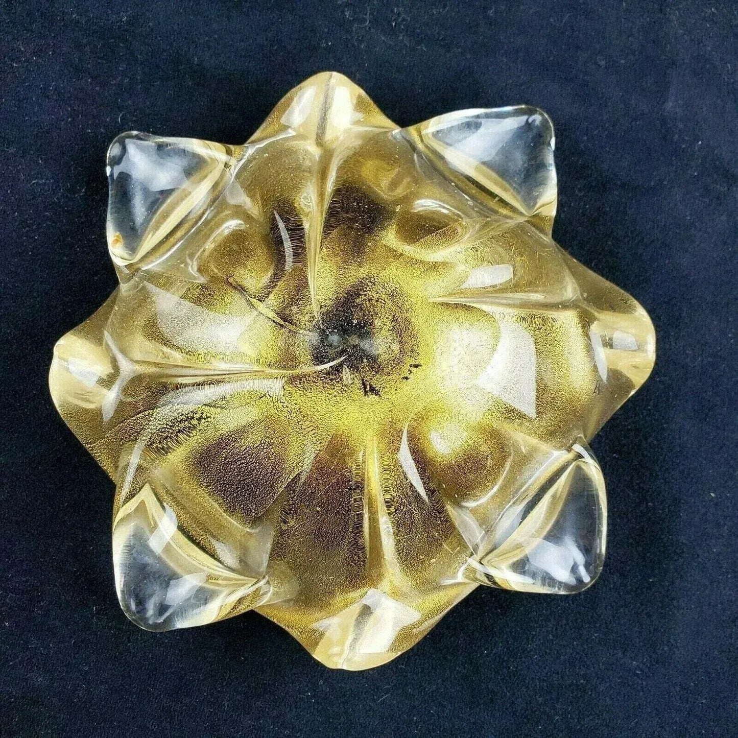 Mid-Century Murano Glass Biomorphic Ashtray in Gold Aventurine