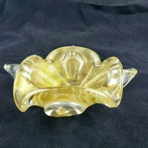 Mid-Century Murano Glass Biomorphic Ashtray in Gold Aventurine