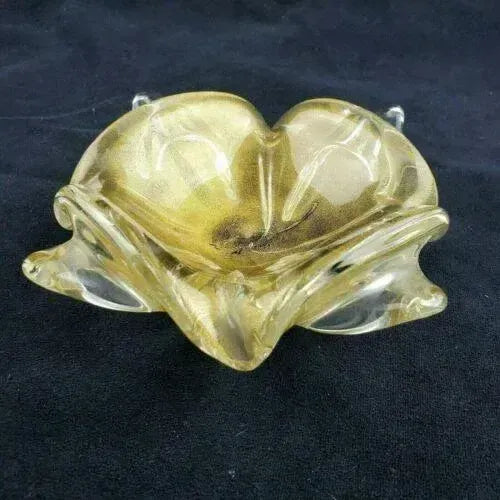 Mid-Century Murano Glass Biomorphic Ashtray in Gold Aventurine