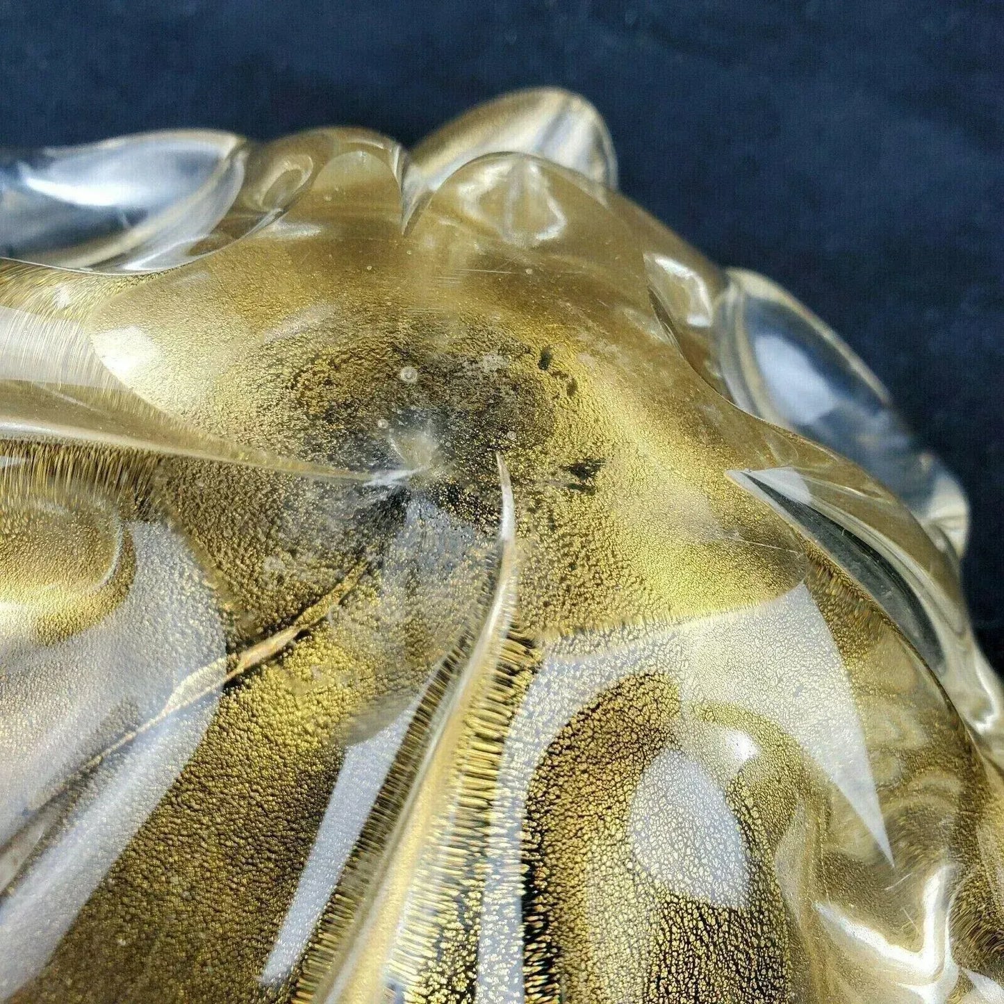 Mid-Century Murano Glass Biomorphic Ashtray in Gold Aventurine