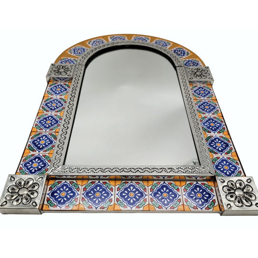 Talavera Tile Arched Tin Wall Mirror