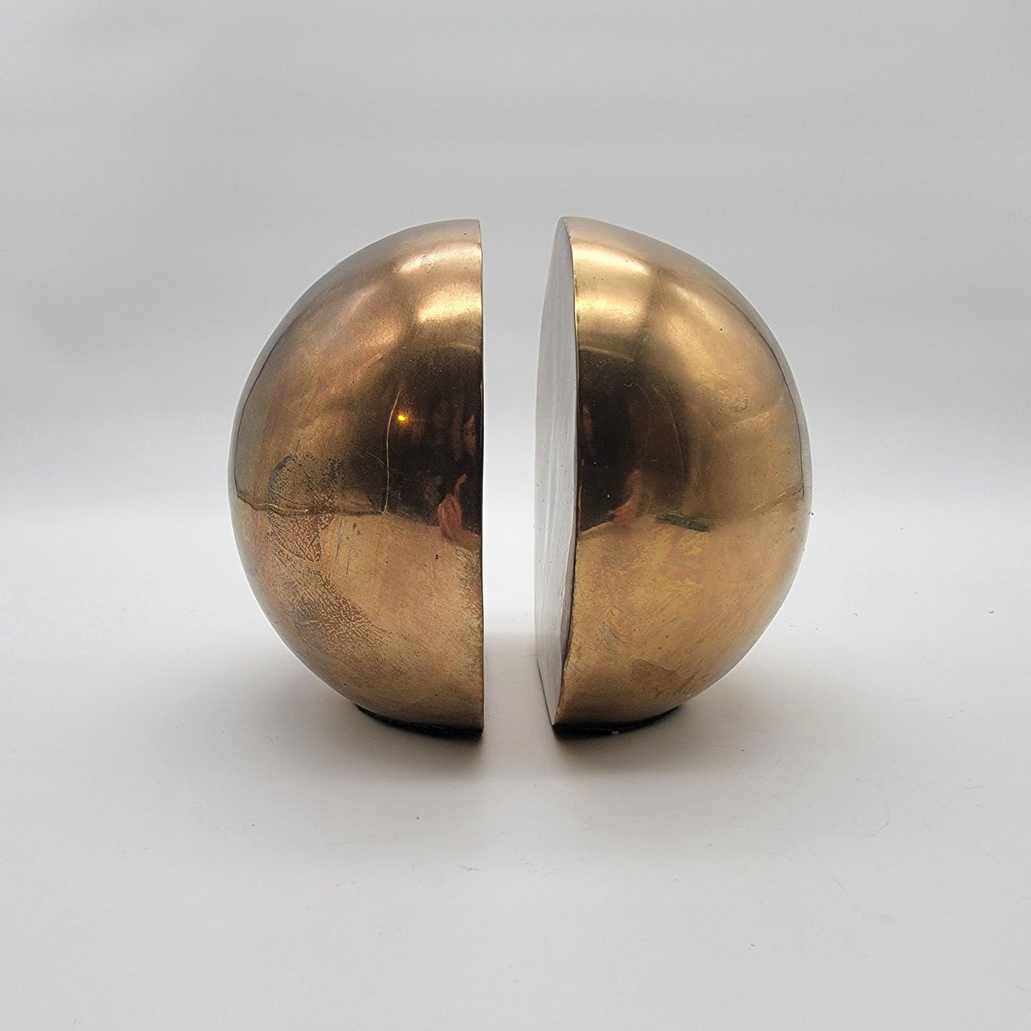 Mid-Century Modern Solid Brass Sphere Bookends