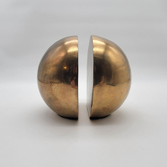 Mid-Century Modern Solid Brass Sphere Bookends