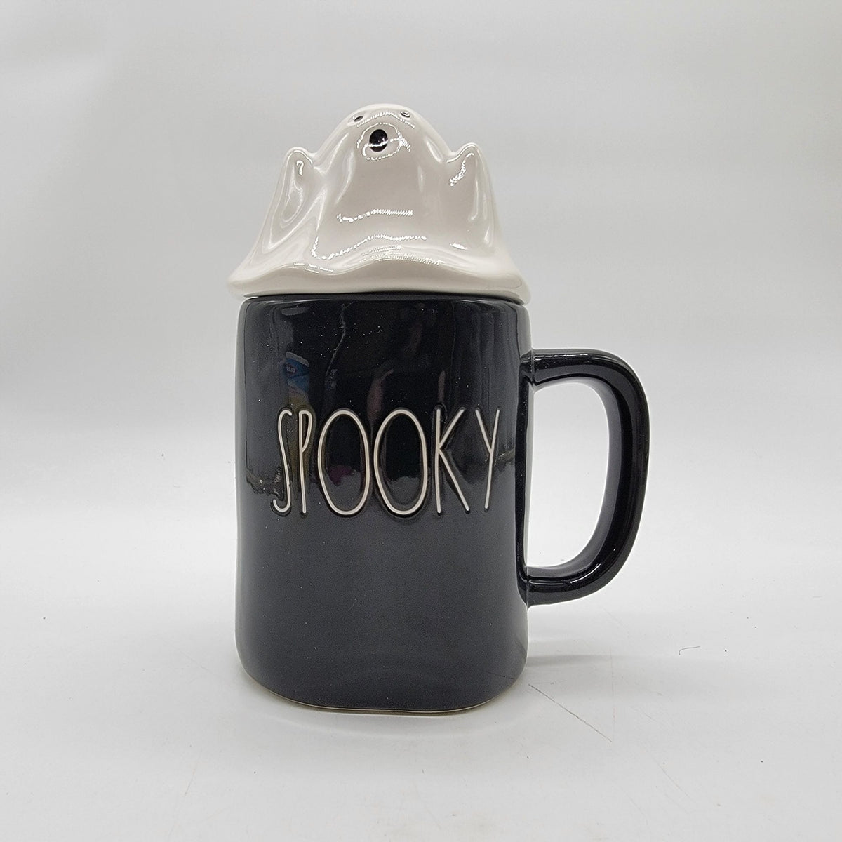 Rae Dunn Spooky Halloween Black Mug With Ghost Topper