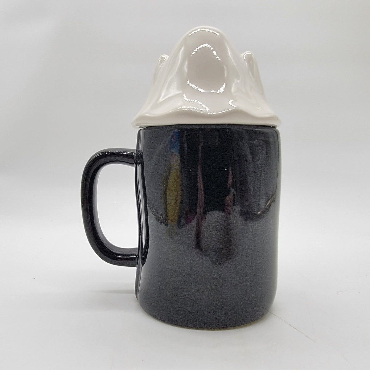 Rae Dunn Spooky Halloween Black Mug With Ghost Topper