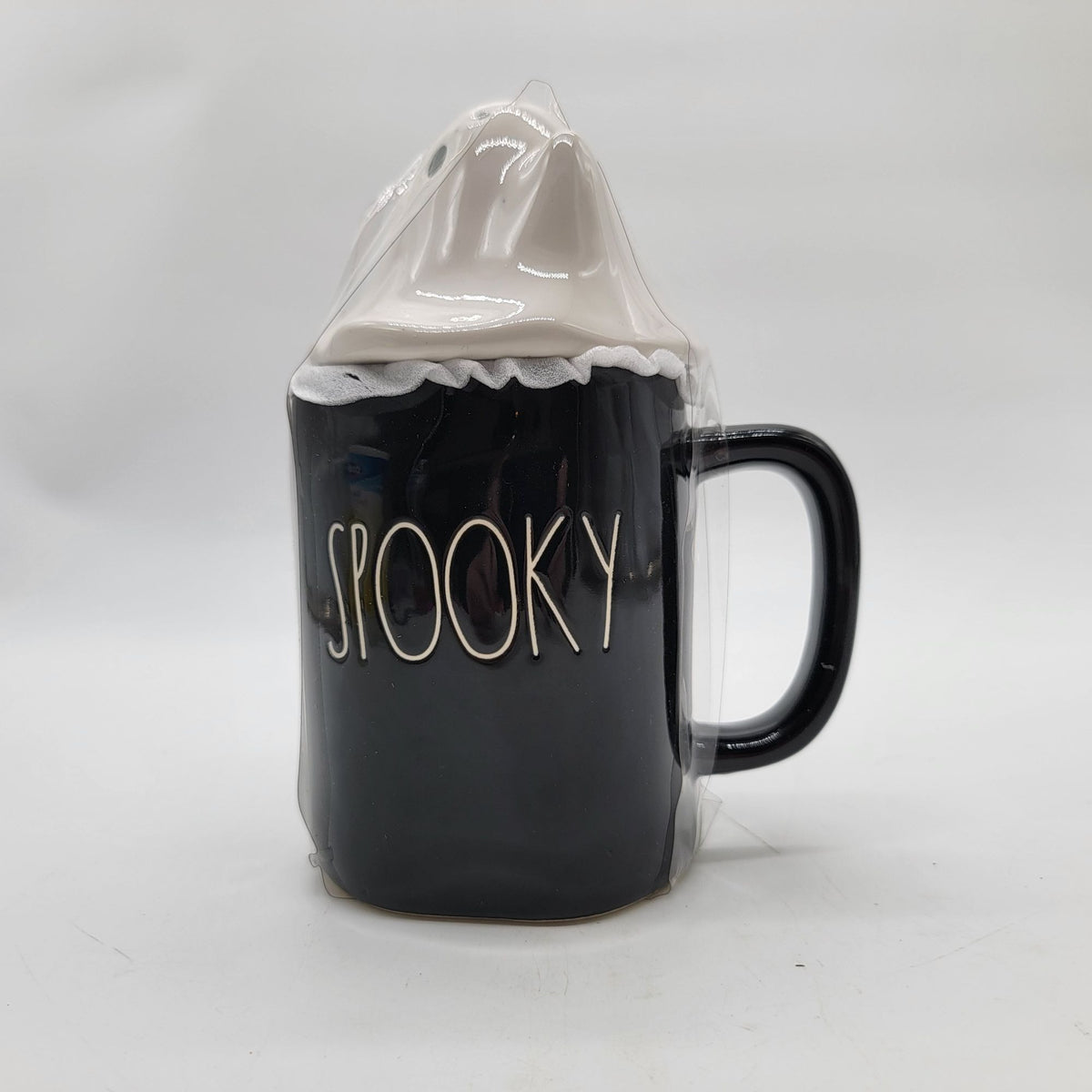 Rae Dunn Spooky Halloween Black Mug With Ghost Topper
