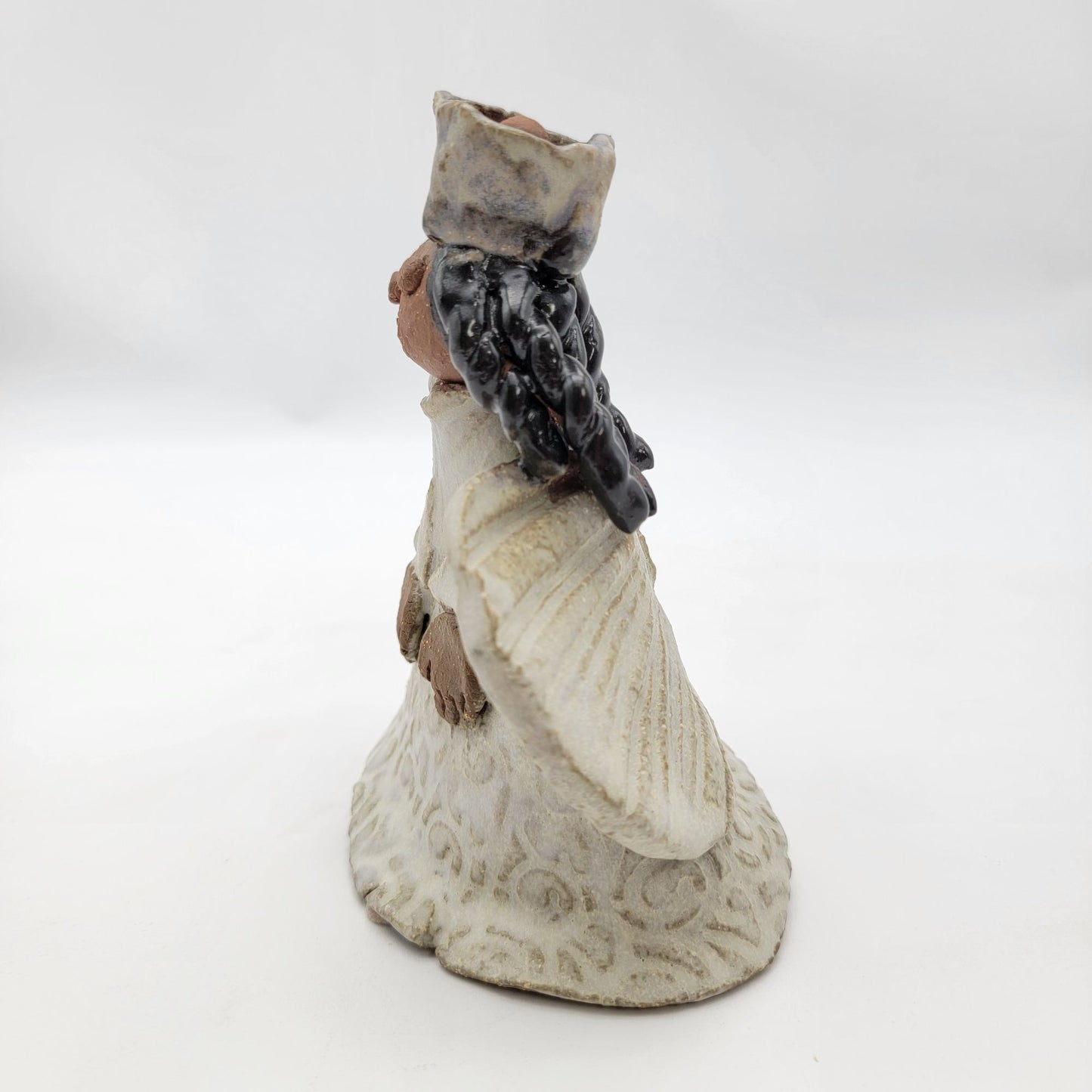 Handcrafted Pottery Angel Figurine With Braided Hair