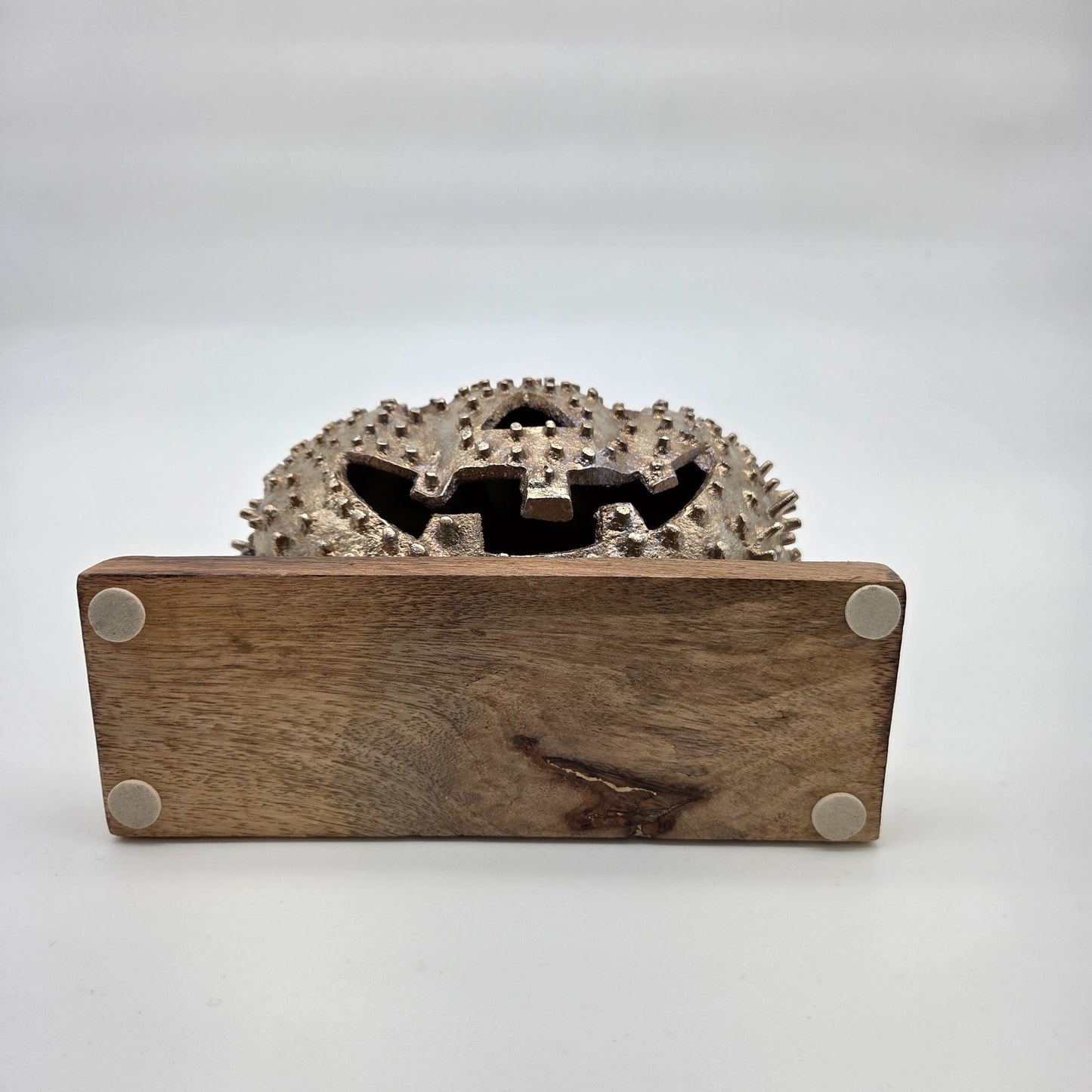 Studded Metal Jack O Lantern Sculpture On Wood Base