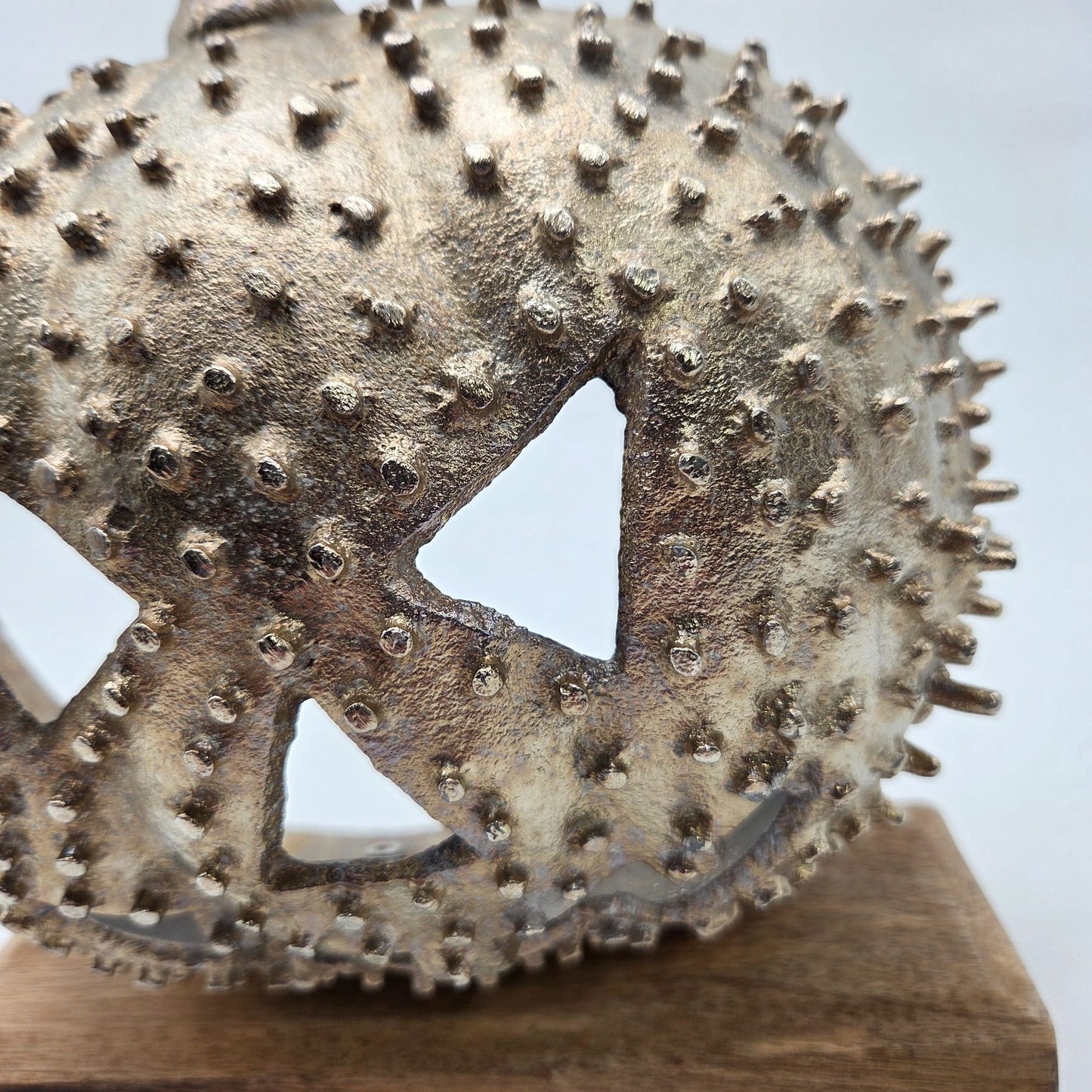 Studded Metal Jack O Lantern Sculpture On Wood Base