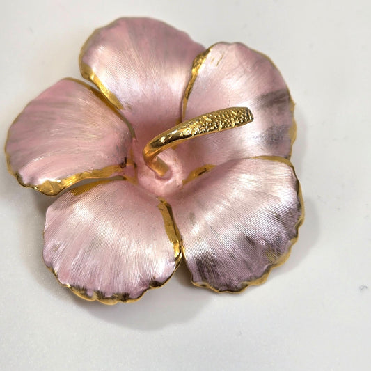 Vintage Cerrito Enameled Hibiscus Flower Brooch