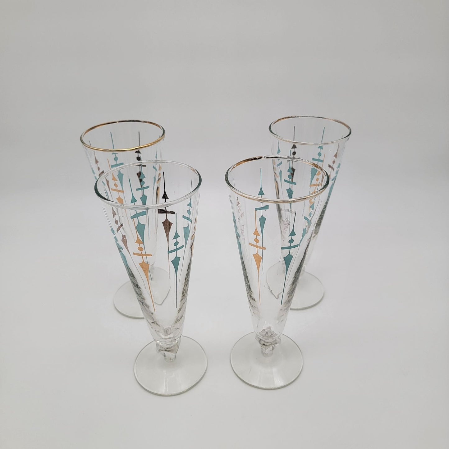 Set of 4 Mid-Century Modern Libbey Staccato Pilsner Glasses Atomic Teal