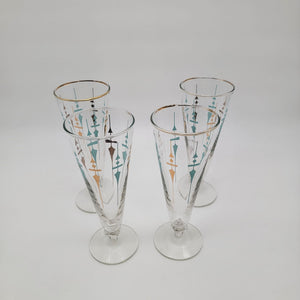 Set of 4 Mid-Century Modern Libbey Staccato Pilsner Glasses Atomic Teal