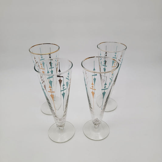 Set of 4 Mid-Century Modern Libbey Staccato Pilsner Glasses Atomic Teal