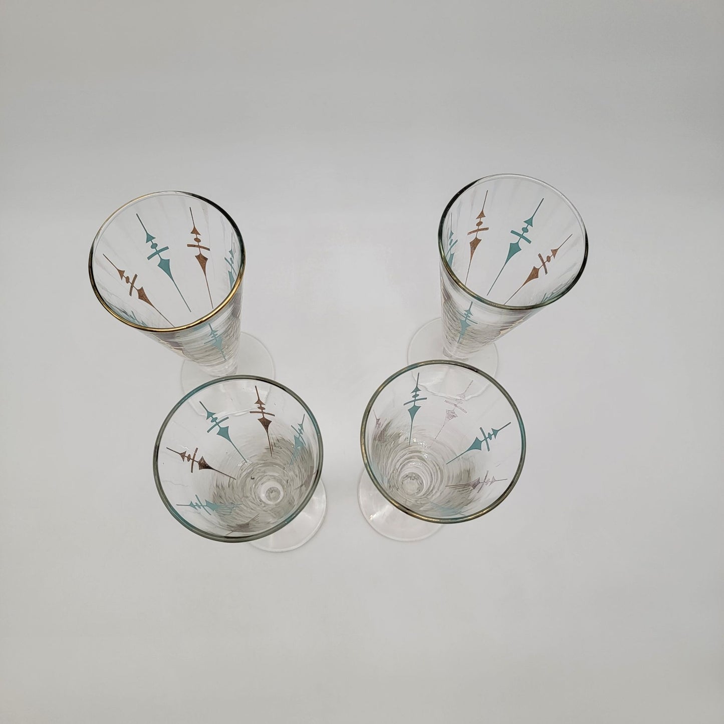 Set of 4 Mid-Century Modern Libbey Staccato Pilsner Glasses Atomic Teal
