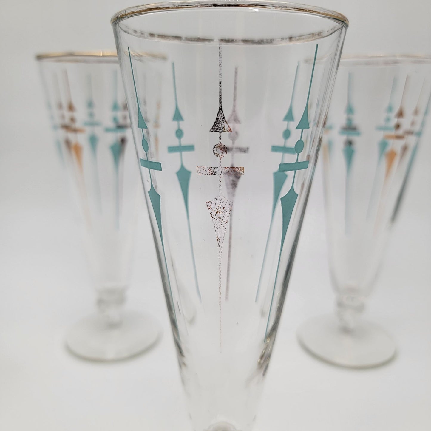 Set of 4 Mid-Century Modern Libbey Staccato Pilsner Glasses Atomic Teal
