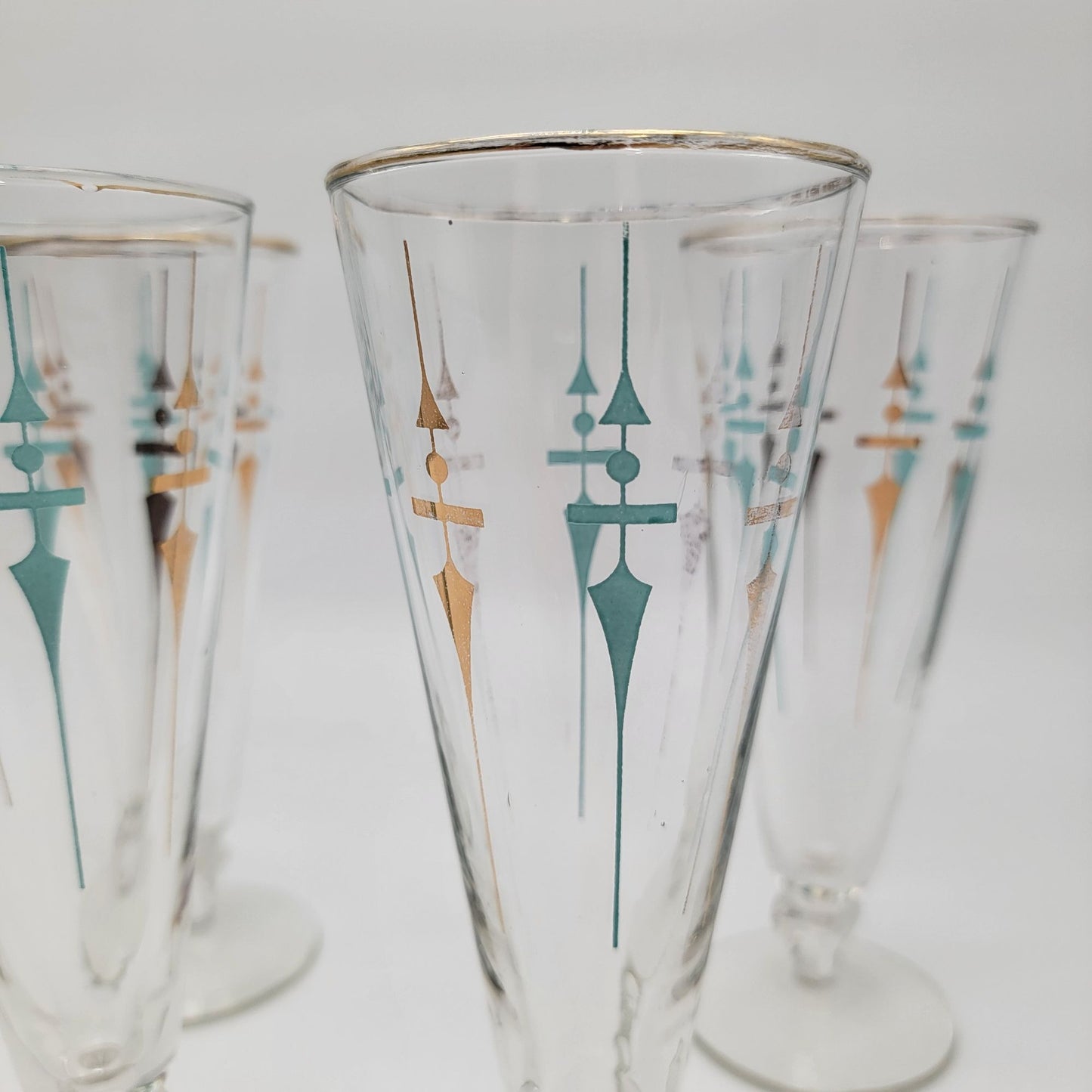 Set of 4 Mid-Century Modern Libbey Staccato Pilsner Glasses Atomic Teal