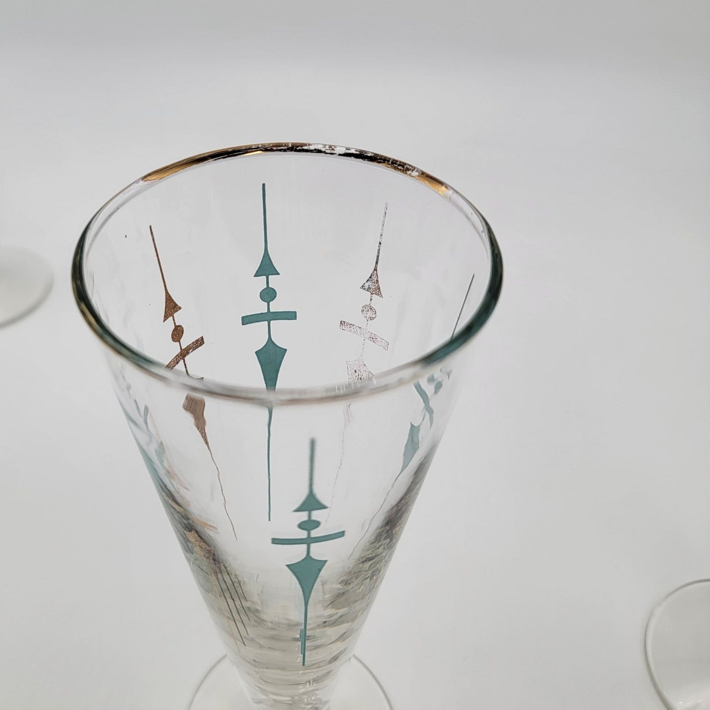 Set of 4 Mid-Century Modern Libbey Staccato Pilsner Glasses Atomic Teal