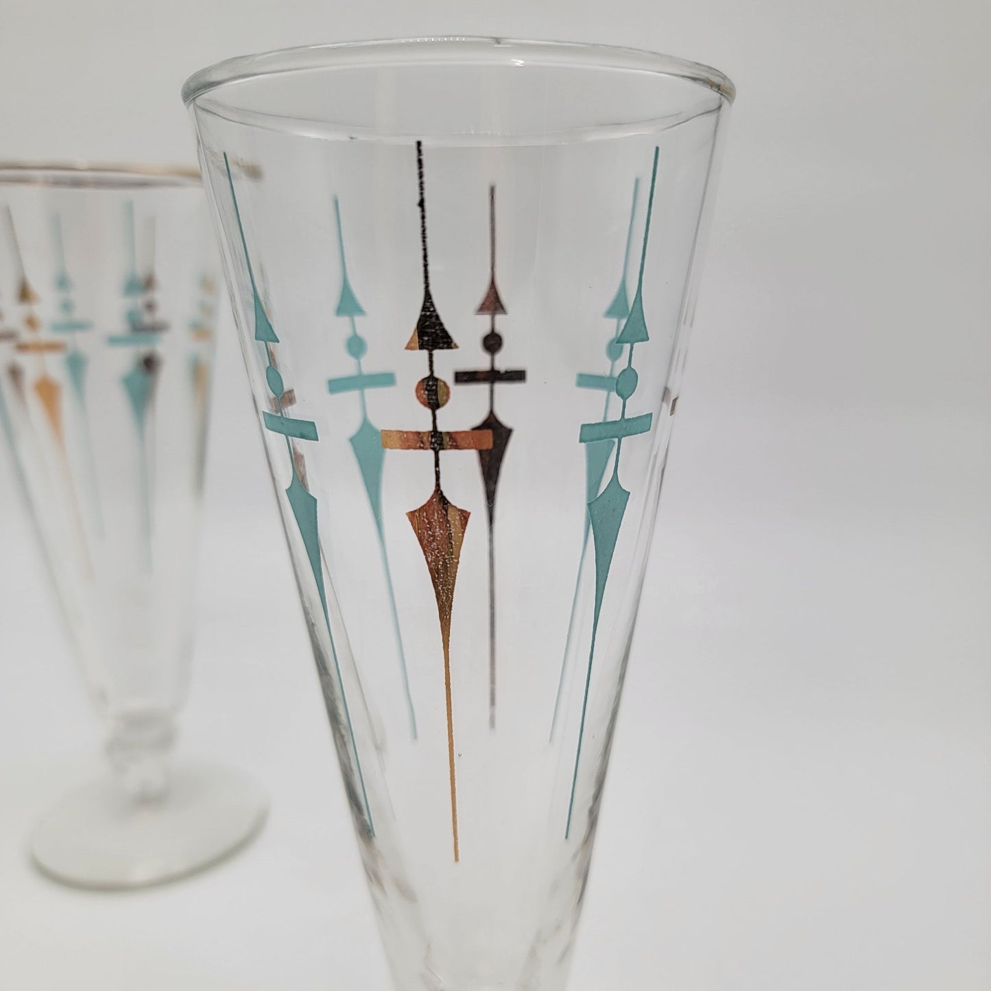 Set of 4 Mid-Century Modern Libbey Staccato Pilsner Glasses Atomic Teal