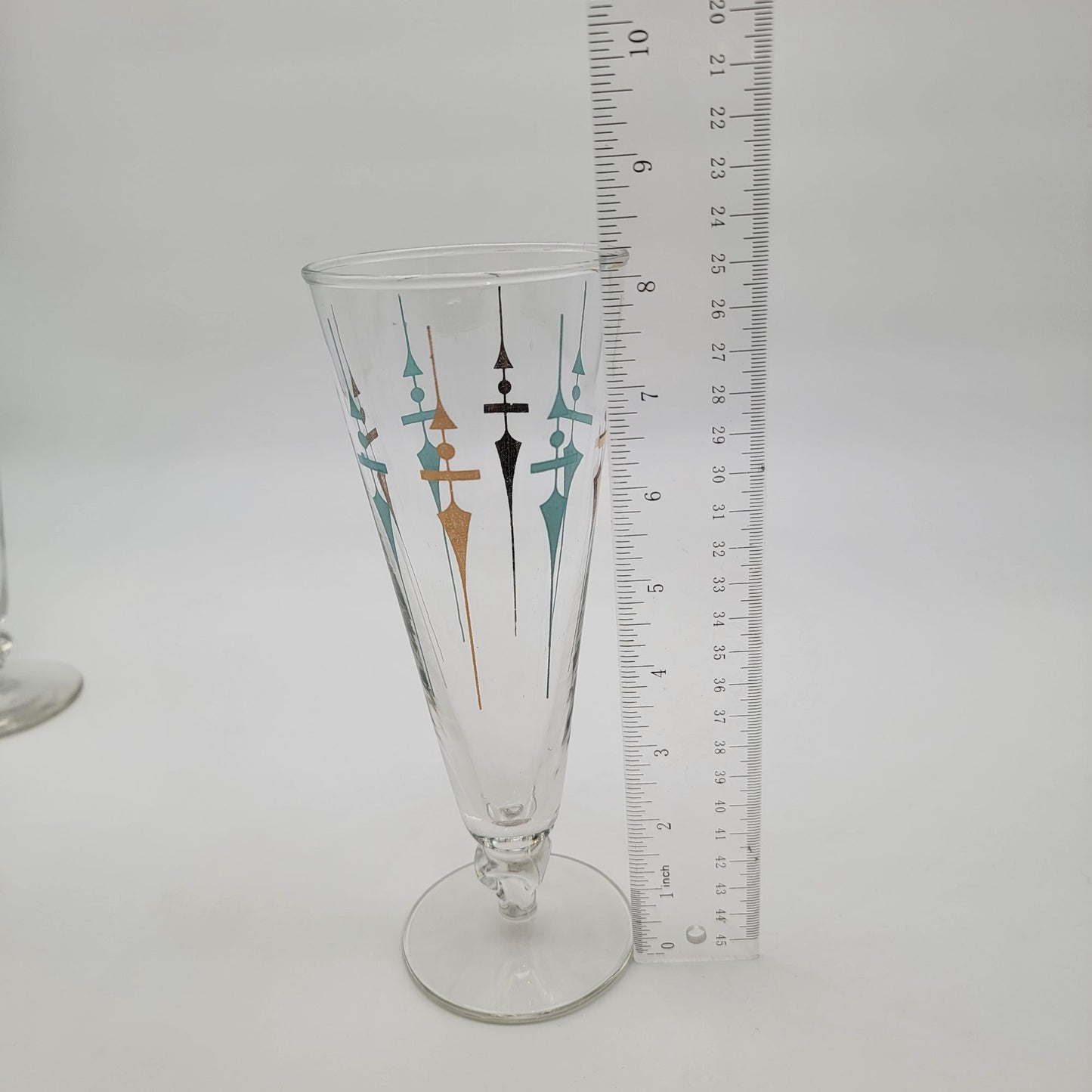 Set of 4 Mid-Century Modern Libbey Staccato Pilsner Glasses Atomic Teal