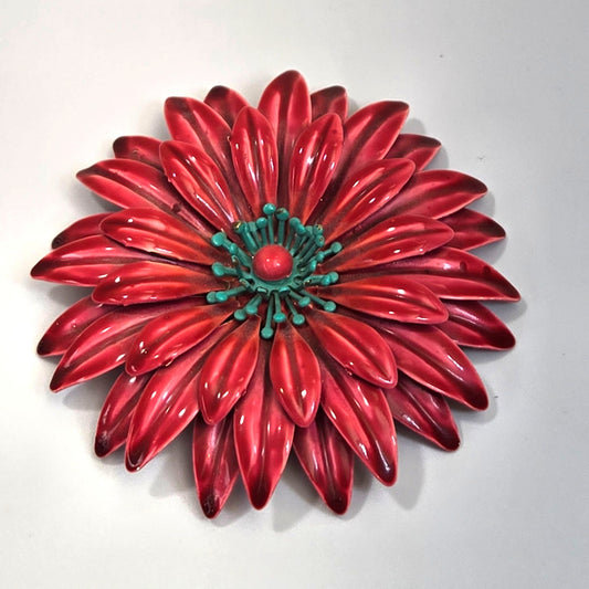 Vintage 1960s Enameled Flower Zinnia Brooch