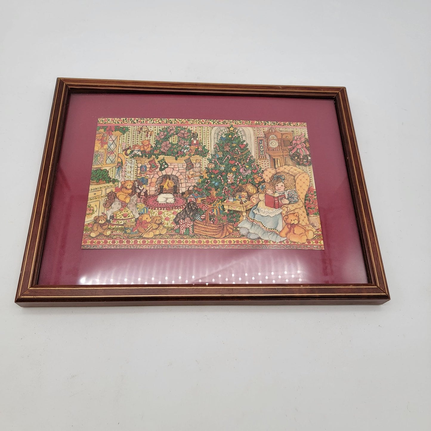 1983 Lucy Riggs Christmas Scene Print Matted Framed Wall Art
