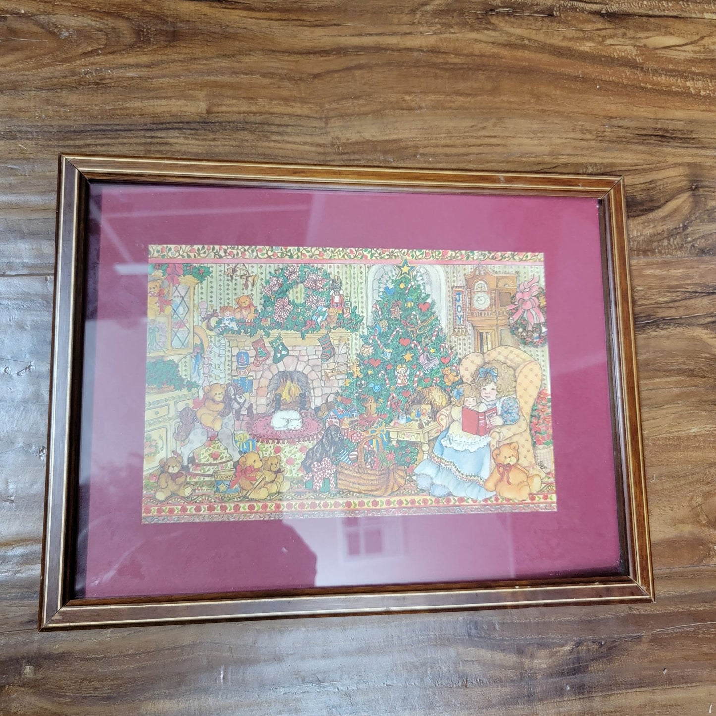 1983 Lucy Riggs Christmas Scene Print Matted Framed Wall Art