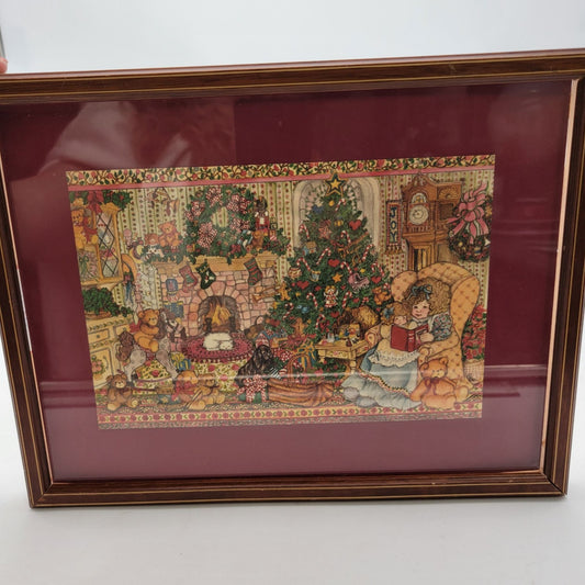 1983 Lucy Riggs Christmas Scene Print Matted Framed Wall Art