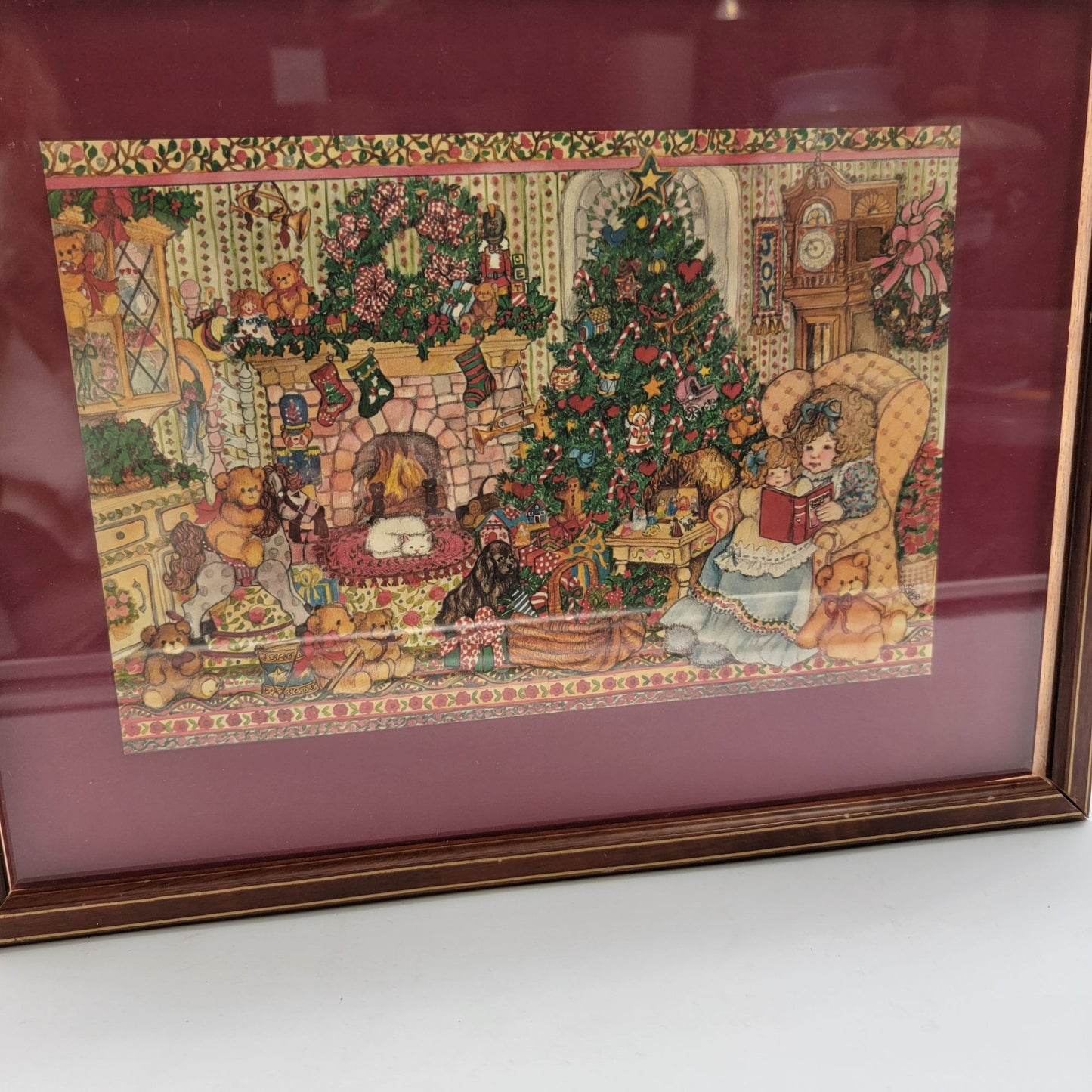 1983 Lucy Riggs Christmas Scene Print Matted Framed Wall Art