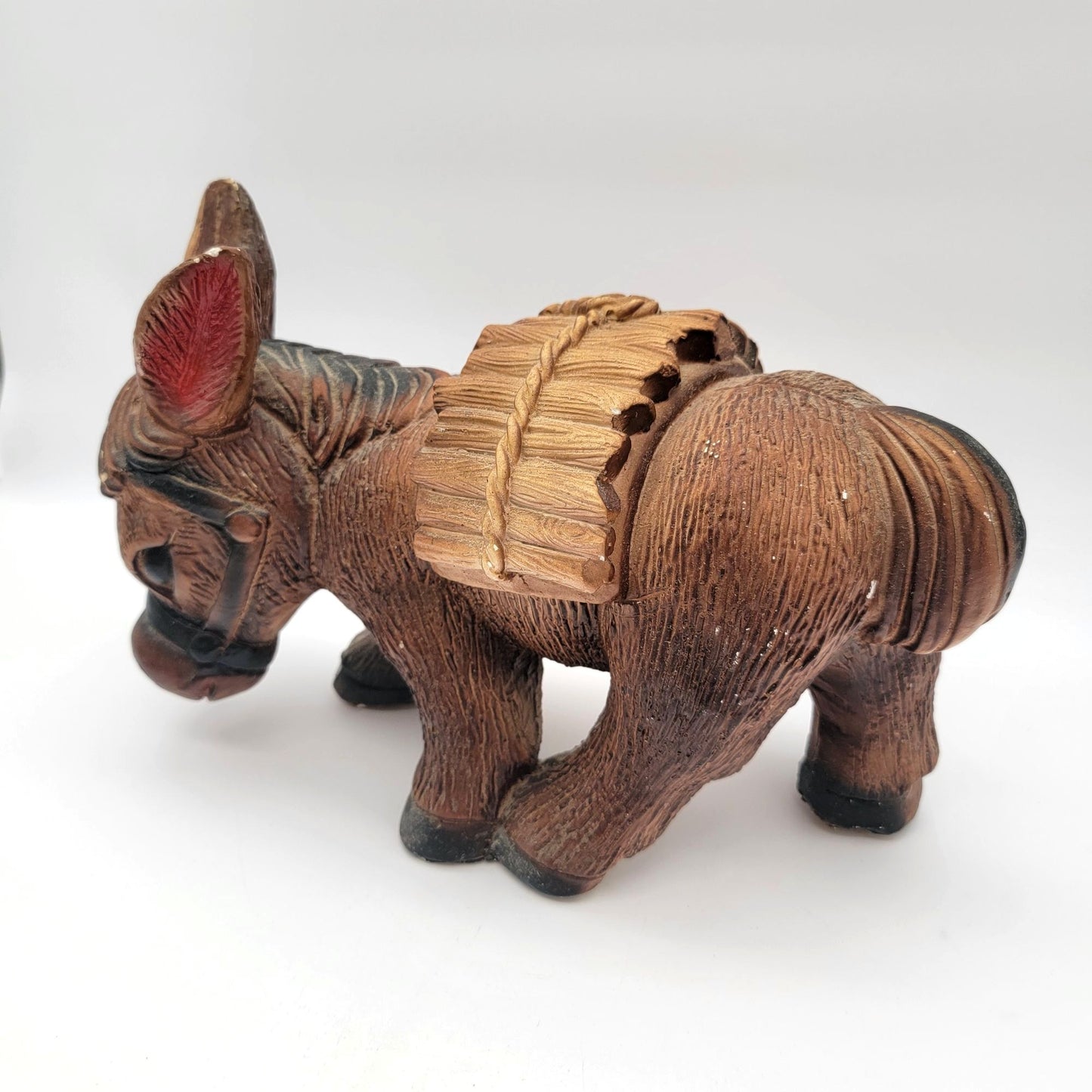 Vintage Mid Century Mexican Pottery Donkey Coin Bank