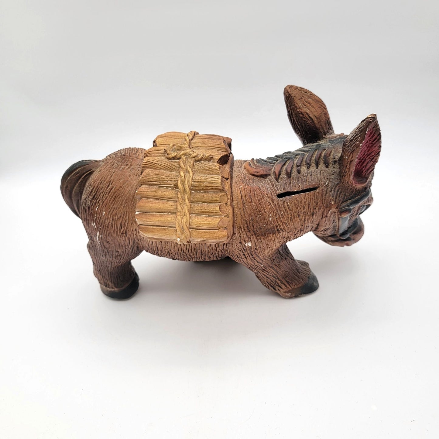 Vintage Mid Century Mexican Pottery Donkey Coin Bank