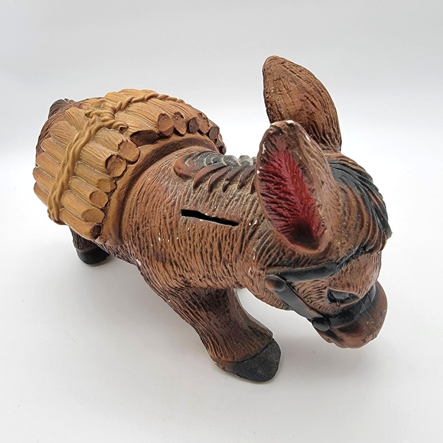 Vintage Mid Century Mexican Pottery Donkey Coin Bank