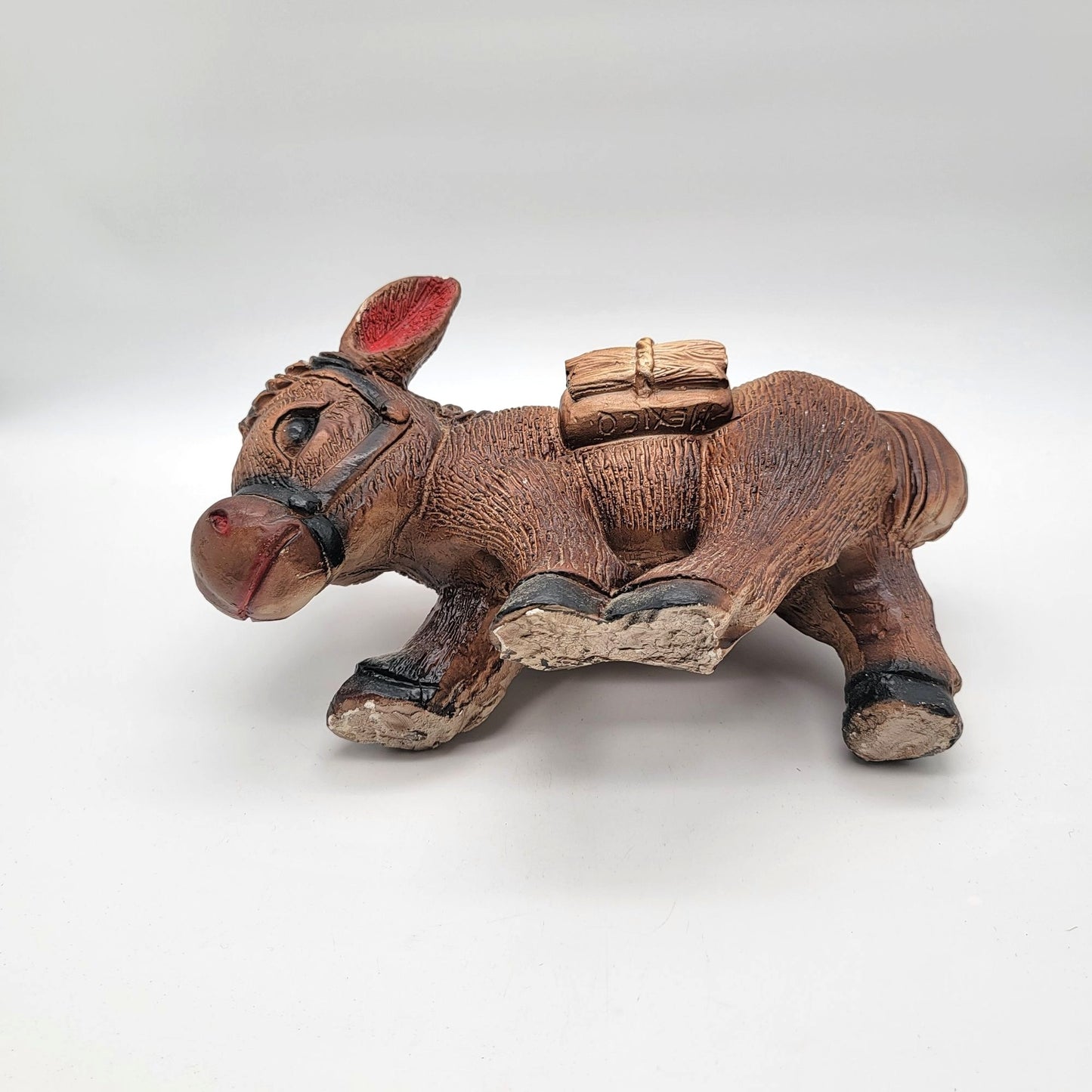 Vintage Mid Century Mexican Pottery Donkey Coin Bank