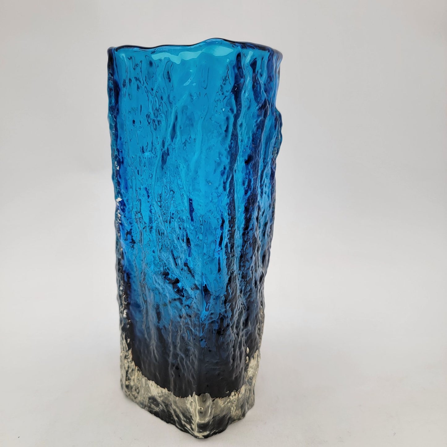Mid Century Whitefriars Glass Geoffrey Baxter Kingfisher Blue Bark Vase