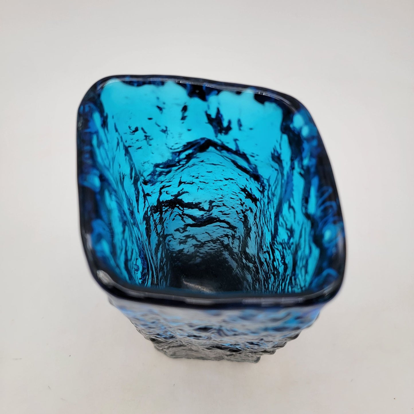 Mid Century Whitefriars Glass Geoffrey Baxter Kingfisher Blue Bark Vase