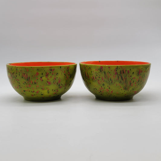 1970s Retro Confetti Pottery Bowls Set Of 2 Green & Orange
