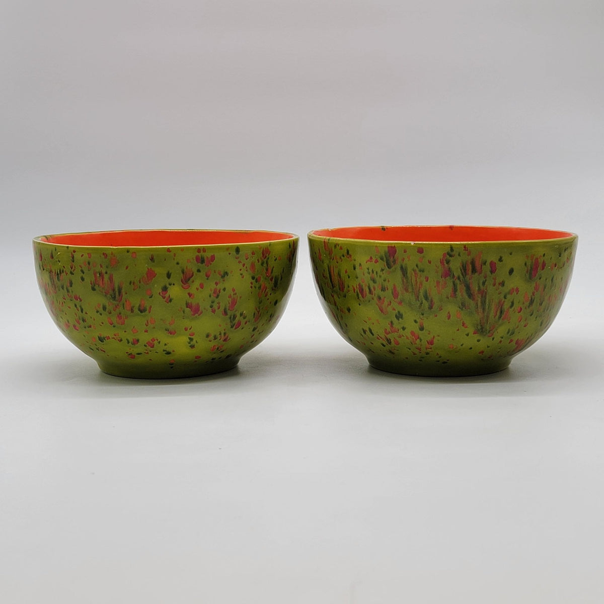 1970s Retro Confetti Pottery Bowls Set Of 2 Green & Orange
