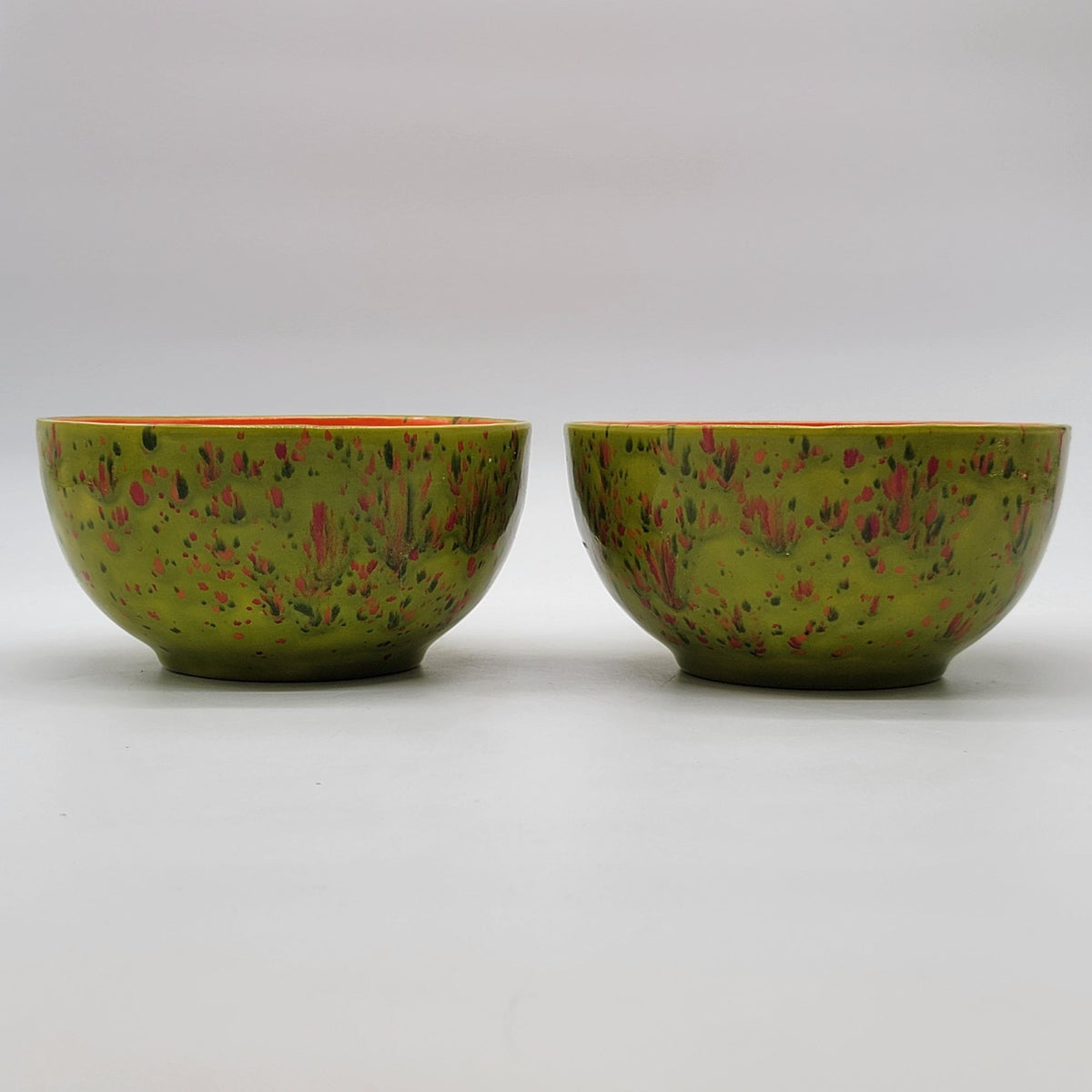 1970s Retro Confetti Pottery Bowls Set Of 2 Green & Orange