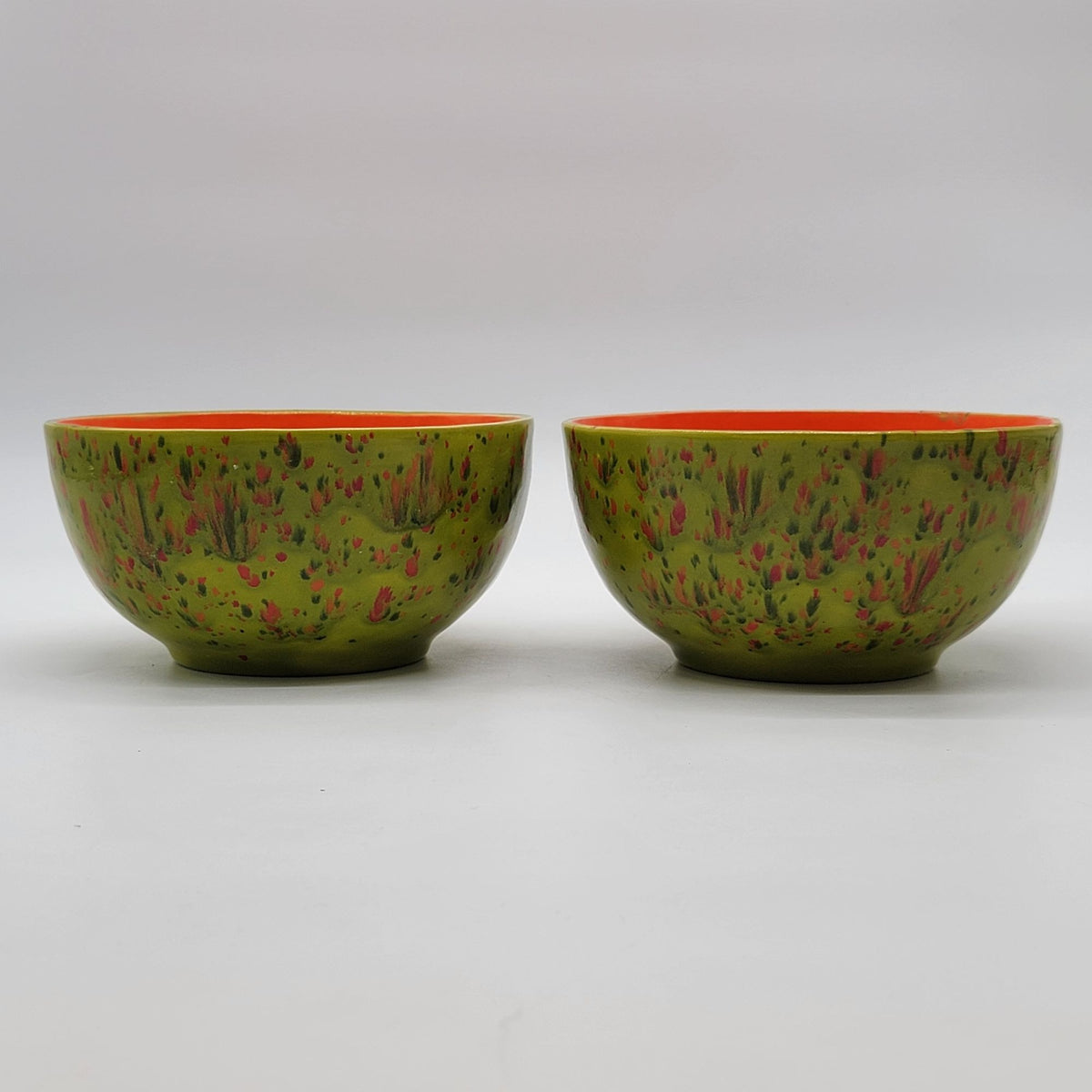 1970s Retro Confetti Pottery Bowls Set Of 2 Green & Orange