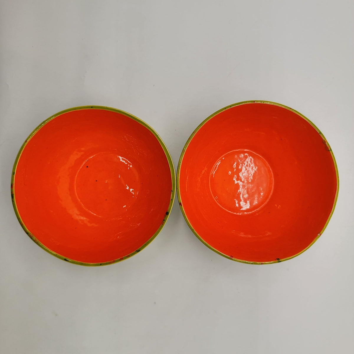 1970s Retro Confetti Pottery Bowls Set Of 2 Green & Orange