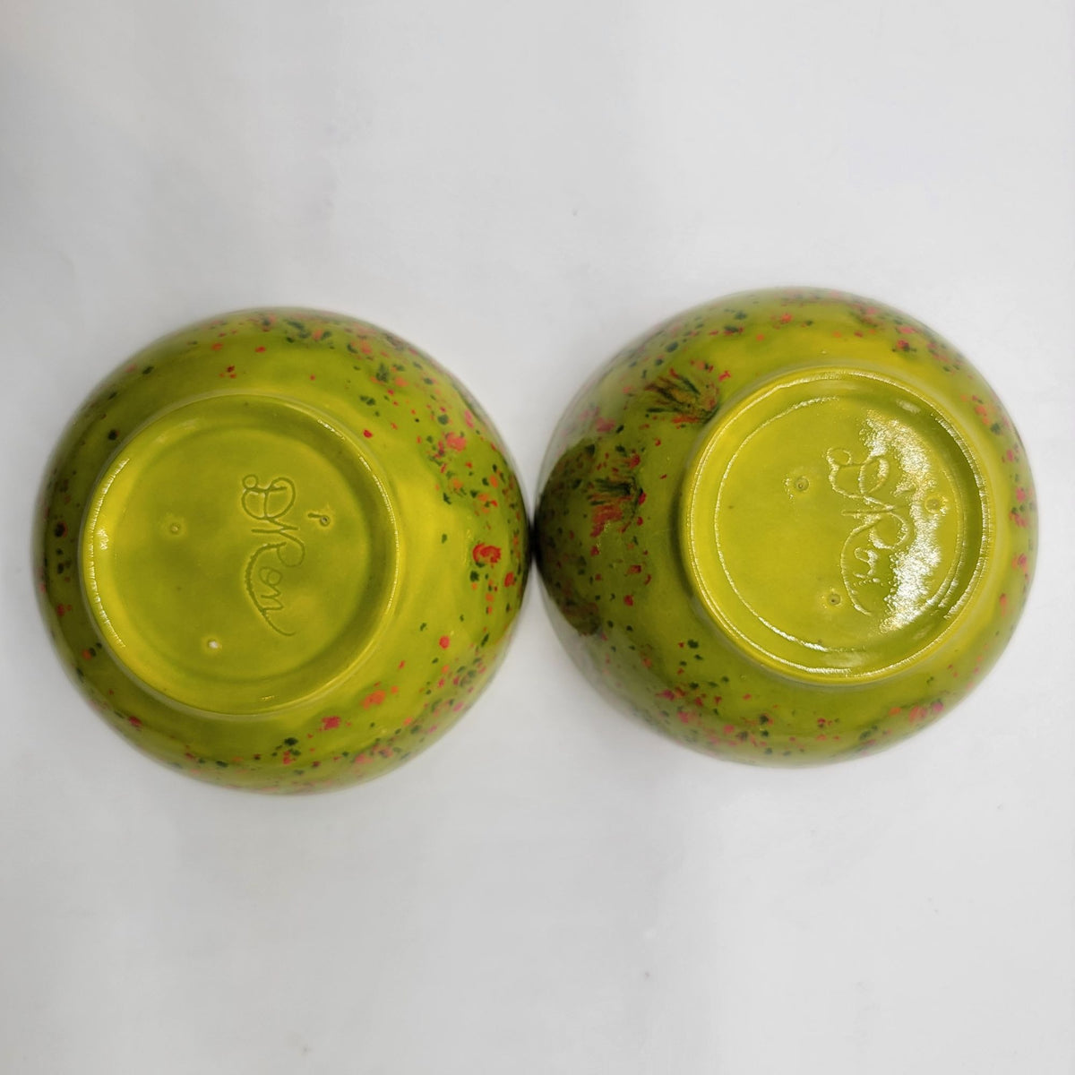 1970s Retro Confetti Pottery Bowls Set Of 2 Green & Orange
